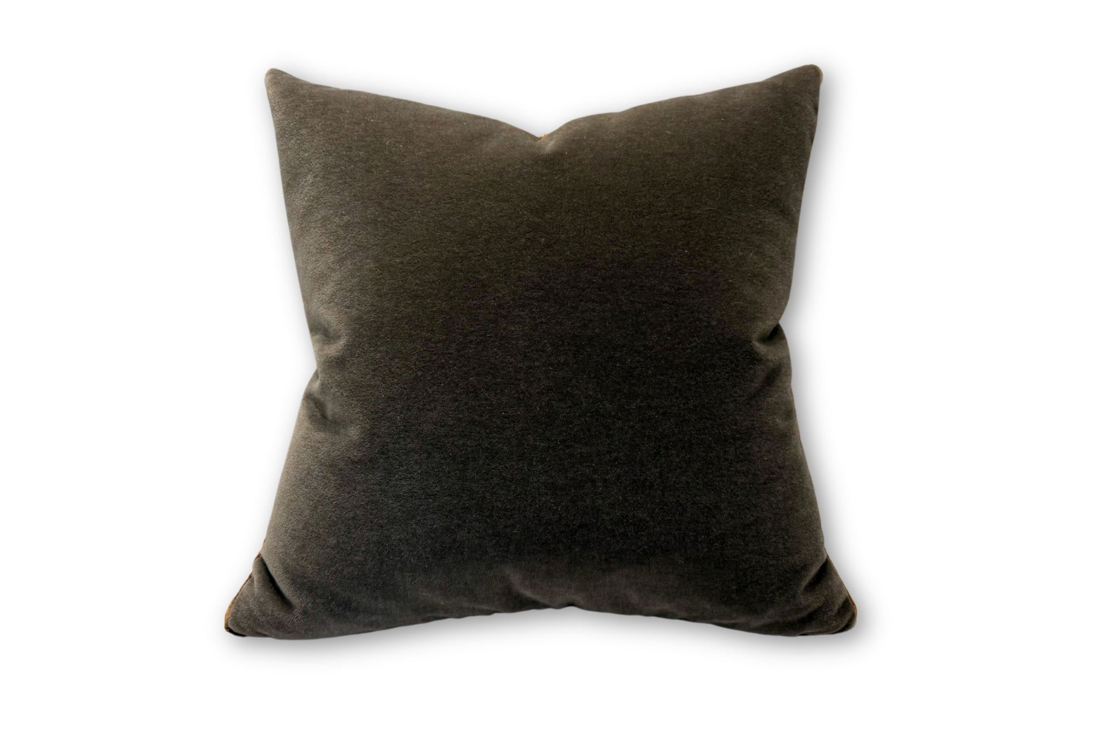 Mohair Pillow with Velvet Tuxedo Stripe - Gray/Copper