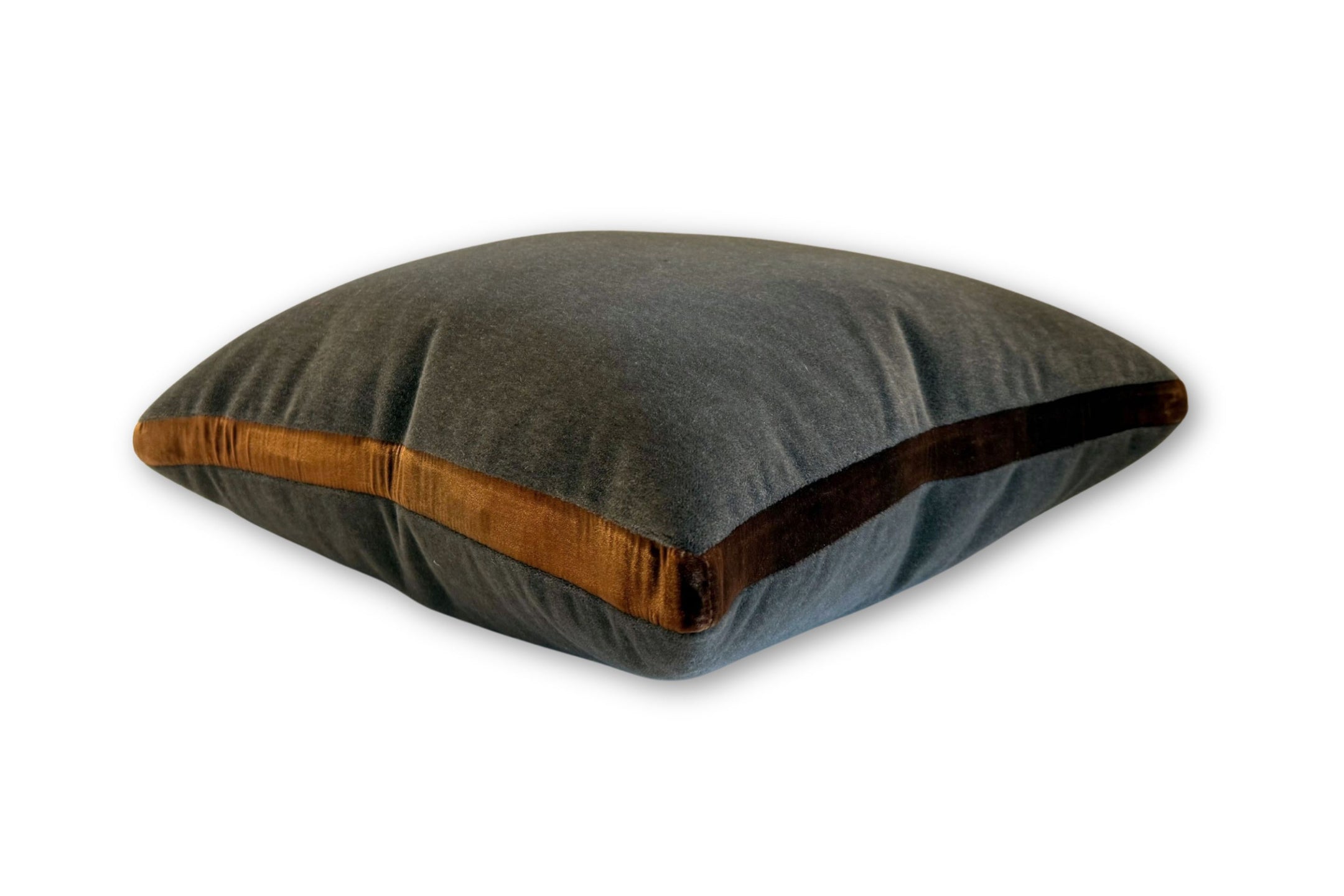 Mohair Pillow with Velvet Tuxedo Stripe - Gray/Copper
