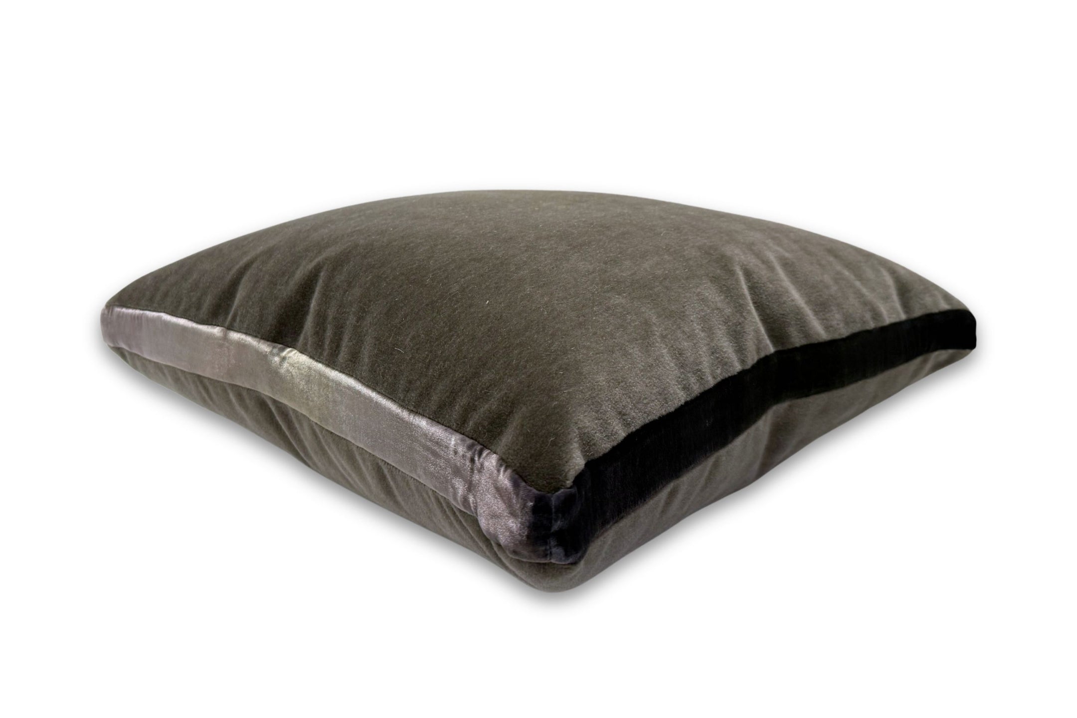 Mohair Pillow with Velvet Tuxedo Stripe - Gray/Oregano