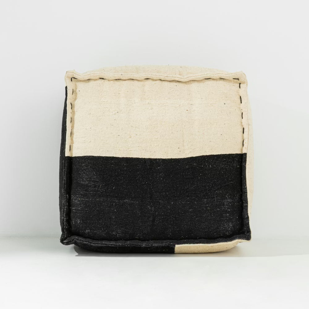 Handwoven Black & White Pouf