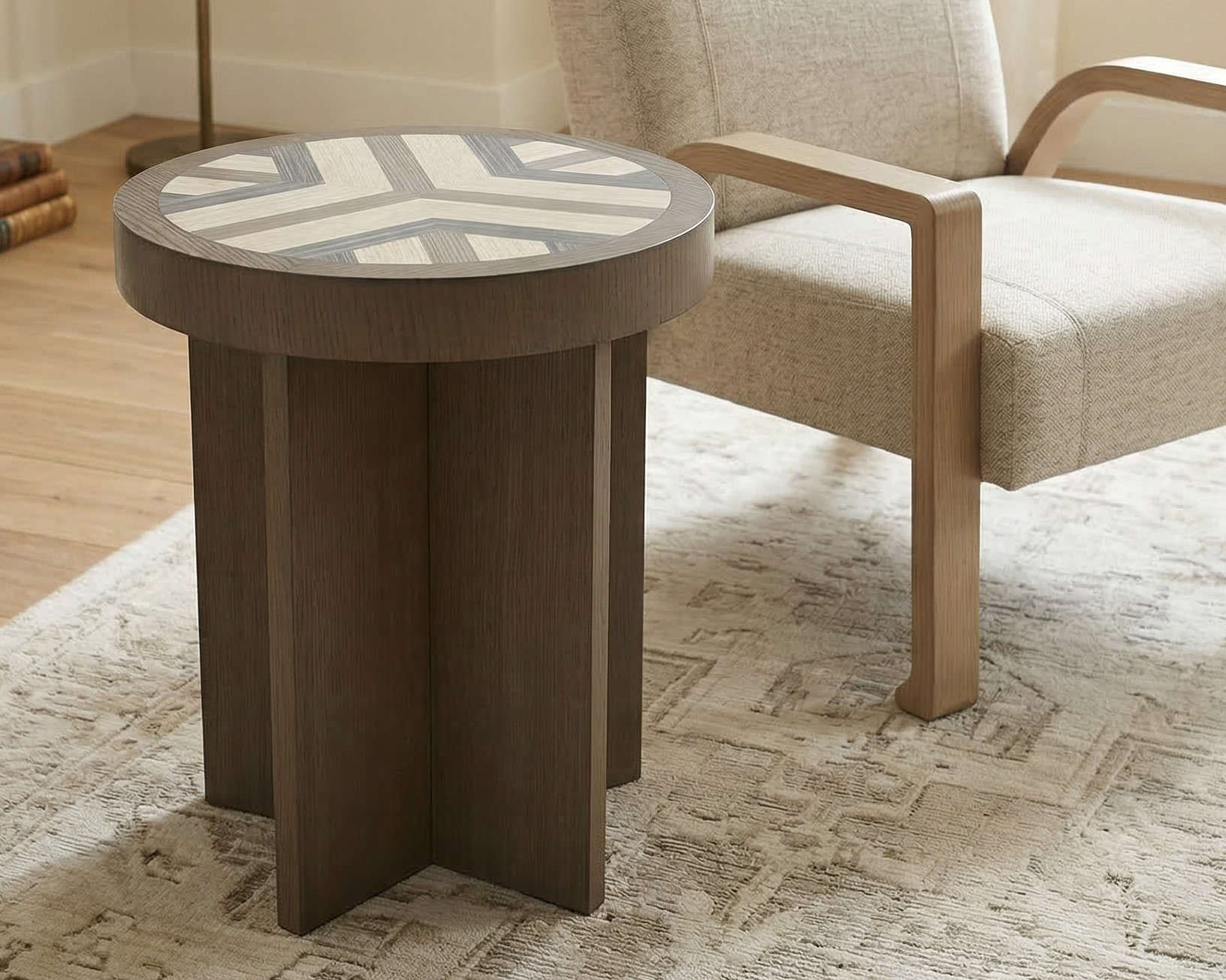 Handcrafted Geometric Wood Spot Table