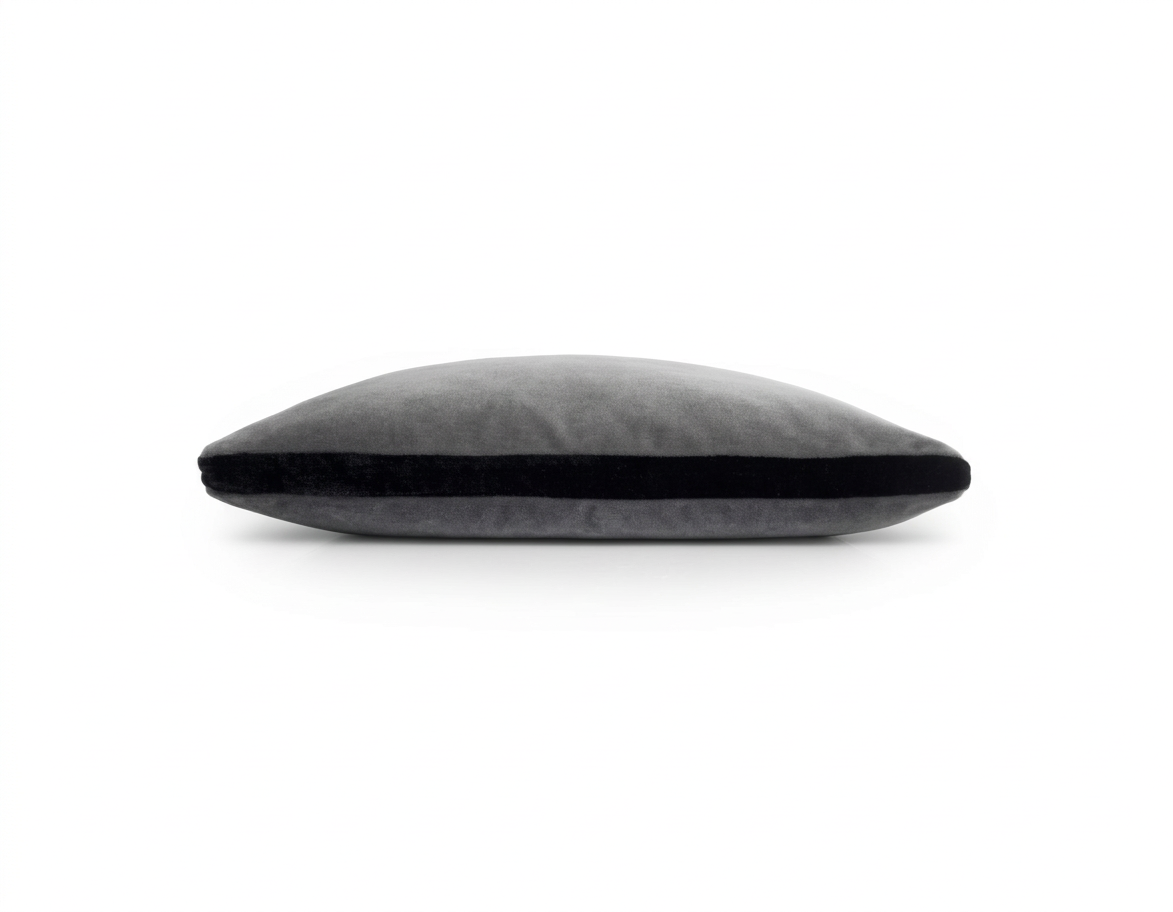 Mohair Pillow with Velvet Tuxedo Stripe - Silver/Black