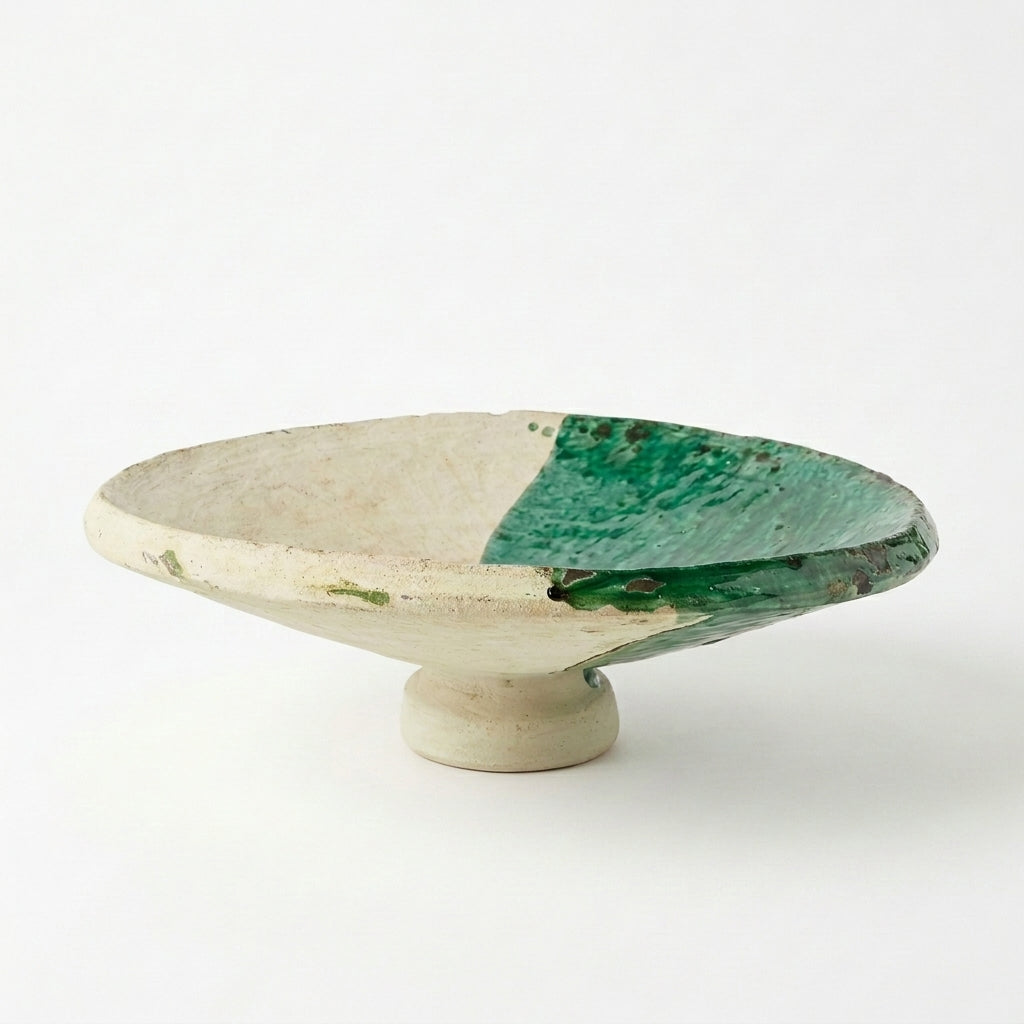 Moroccan Half-Dipped Green Ceramic Bowl