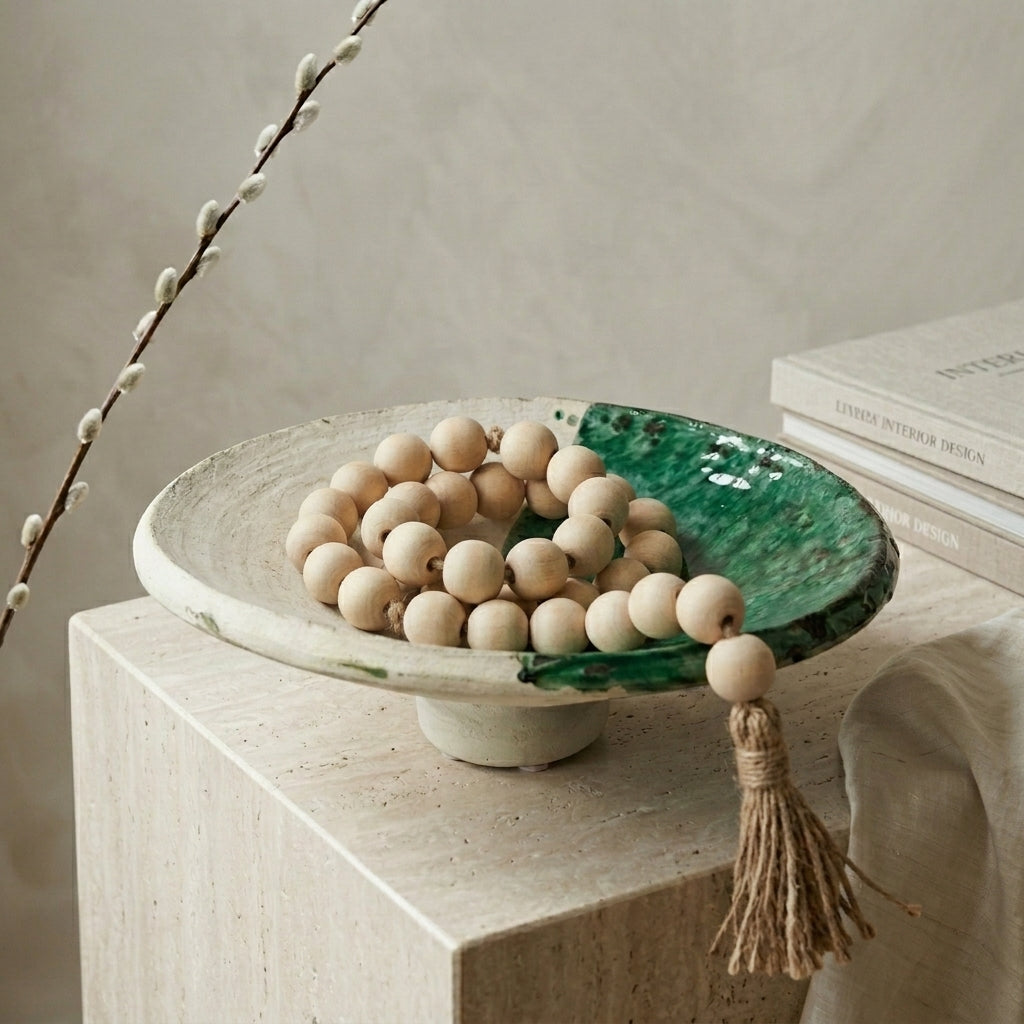 Moroccan Half-Dipped Green Ceramic Bowl
